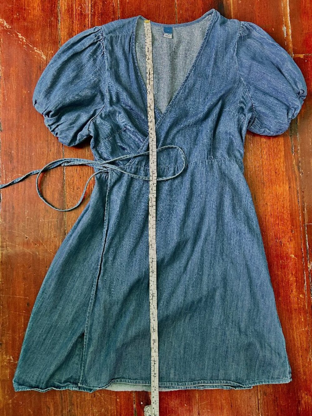 Old Navy Puff Short Sleeve Denim Wrap Dress Size L - Picture 1 of 4